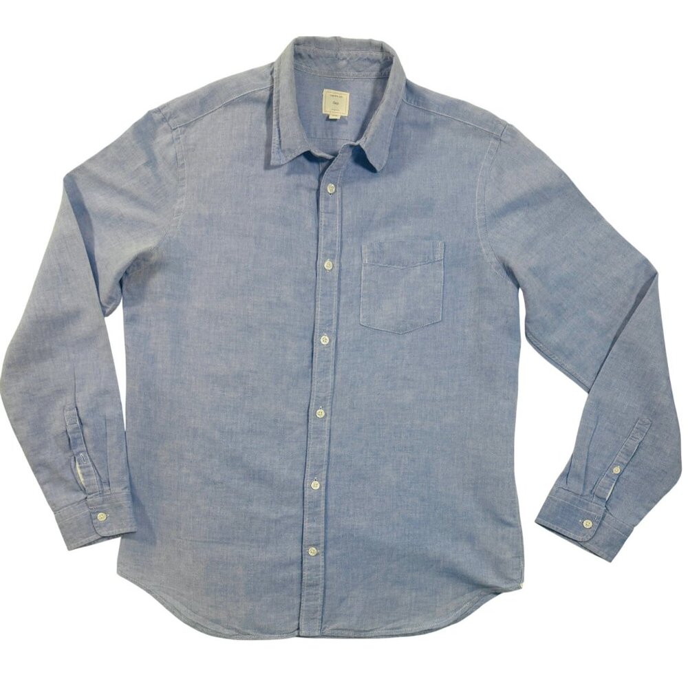 Vintage‎ Gap Mens L Blue Linen Button Down Shirt Soft Coastal Preppy Collegiate